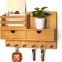 Rebee Vision Modern Farmhouse Key Holder Wall Mount with 2 Drawer Organizer - Mail Holder for Wall with 6 Key Hooks - Ideal for Entryway, Kitchen, and Living Room Decor (Light Brown)