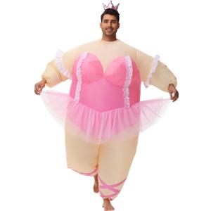 Inflatable Ballet Costumes for Adult Funny Blow up Fat Costume with Crown Headband Halloween Party Role Play (Pink Series)
