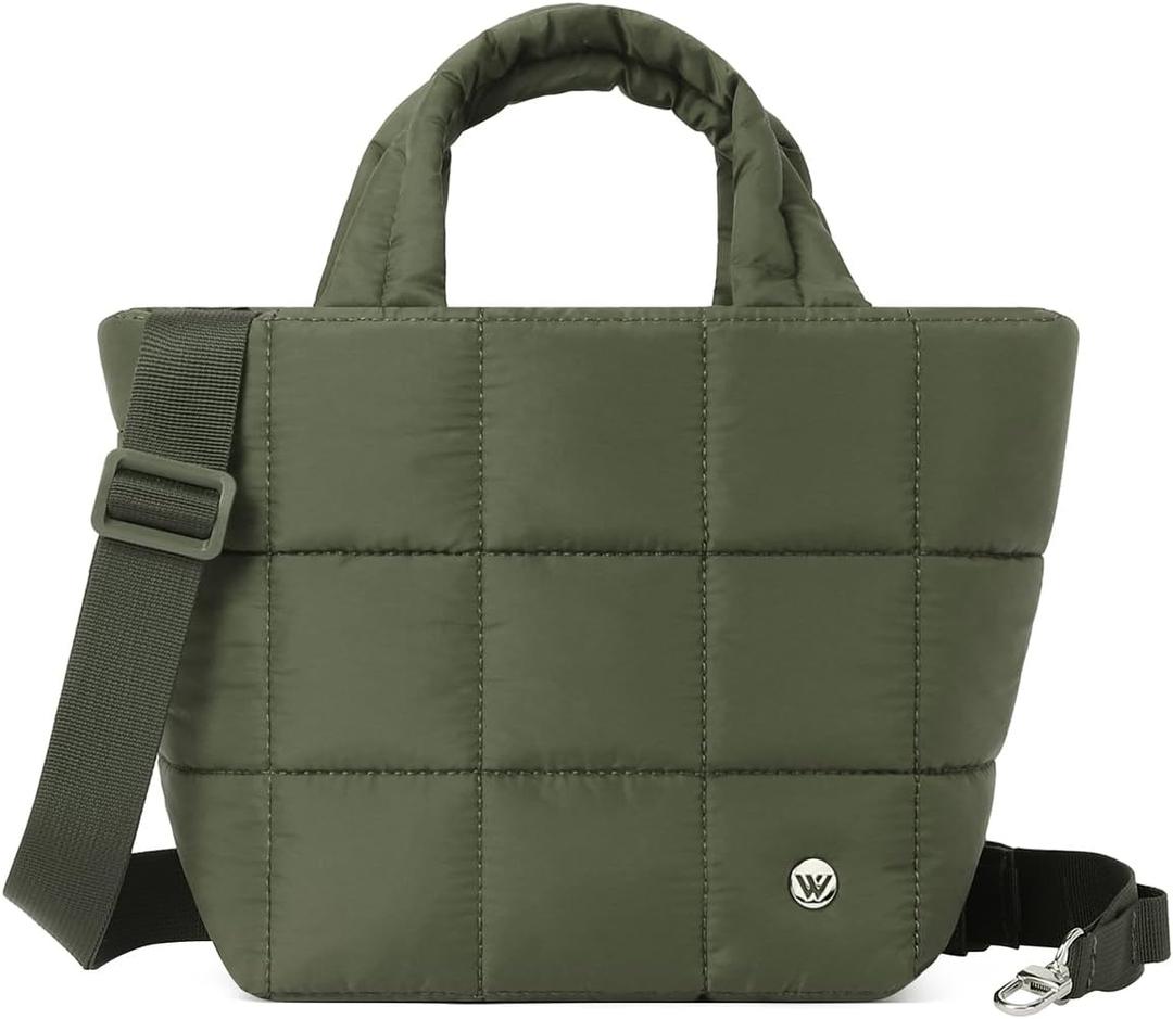 WESTBRONCO Mini Puffer Bag Quilted Crossbody Bags for Women Small Puffy Purse Nylon Shoulder Handbag with Adjustable Strap (Green)