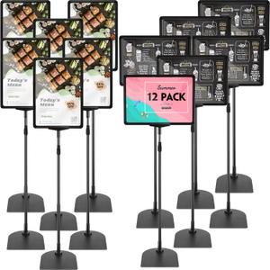 Wesiti 12 Pack Adjustable Poster Stand Holder Floor Standing Display Sign Holder for Advertising Business Menu Stand Vertical and Horizontal View Sign Displayed Black (8.5 x 11 Inch)