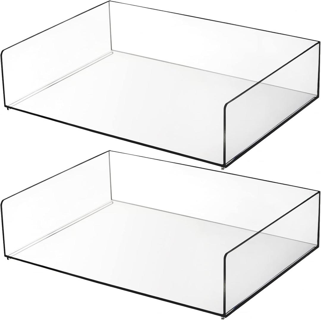Elsjoy Set of 2 Acrylic Letter Tray, 2-Tier Stackable Paper Tray Clear Desktop File Organizer for Documents, Books, Magazine, Office, School