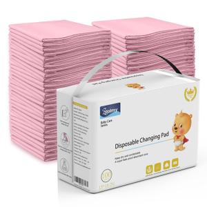 Disposable Changing Pad (100 Pack), Baby Incontinence Changing Pads Diaper UnderPads, Super Soft, Ultra Absorbent & Waterproof, Covers Any Surface for Baby Diaper Changes, 18 x 13inch (Pink)