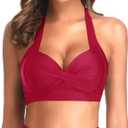 Tempt Me Women Halter Bikini Tops Push Up Retro Bathing Suits Padded Swimsuit Top Only No Bottom (Small, Red)
