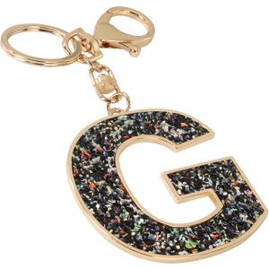 6 x Junyuerly Gold Initial keychains|Letter keychain Bag Charms for Women|Large Sparkly Personalized Key Chain Accessories (G-black, Mixed)