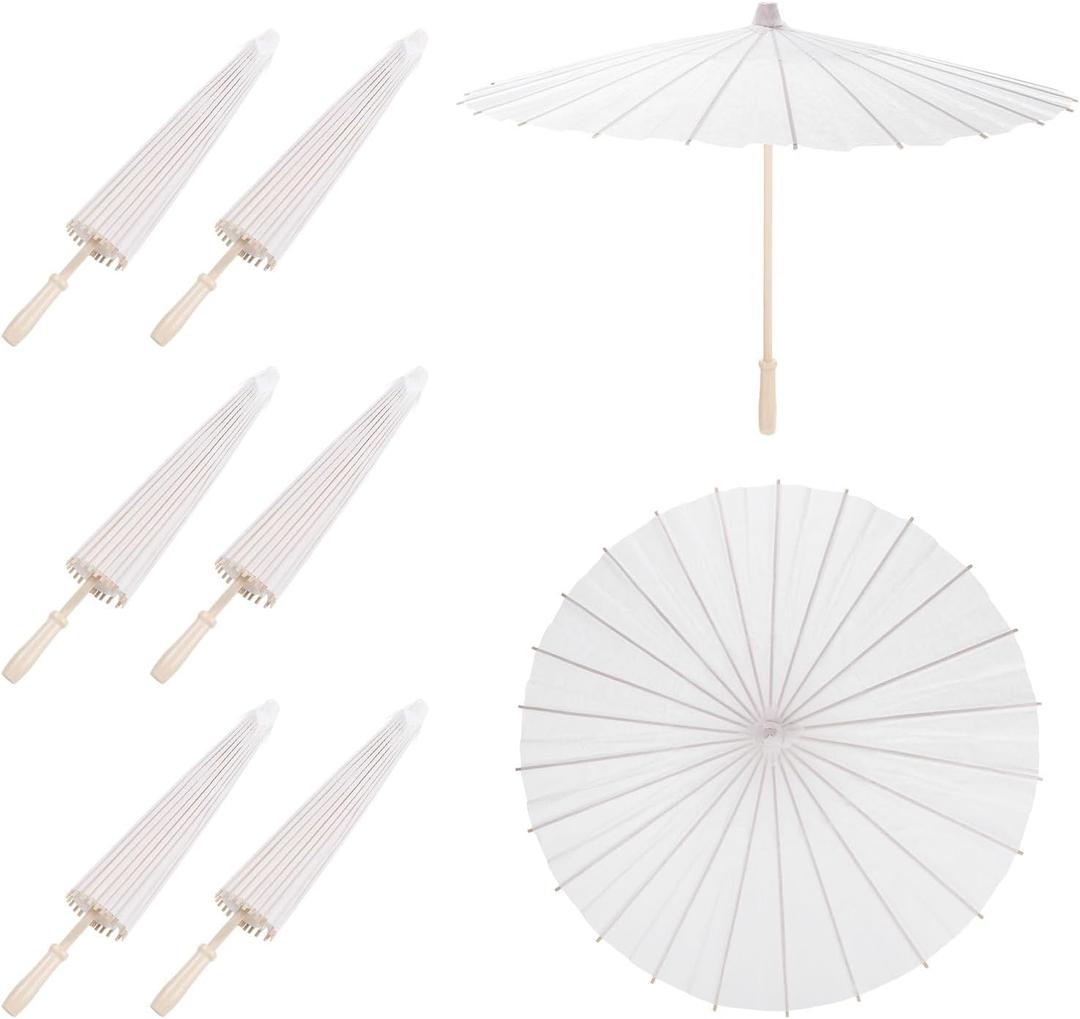  6 Pcs Paper Umbrellas Parasol White