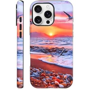 TYOROY Case for iPhone 16 Pro Max 6.9 inch,Glossy Character Fashion Cute Aesthetics Scenery Durable Hybrid Double-Layer Hard Shell for Girl Boy Women Men,Sunrise by The Seaside