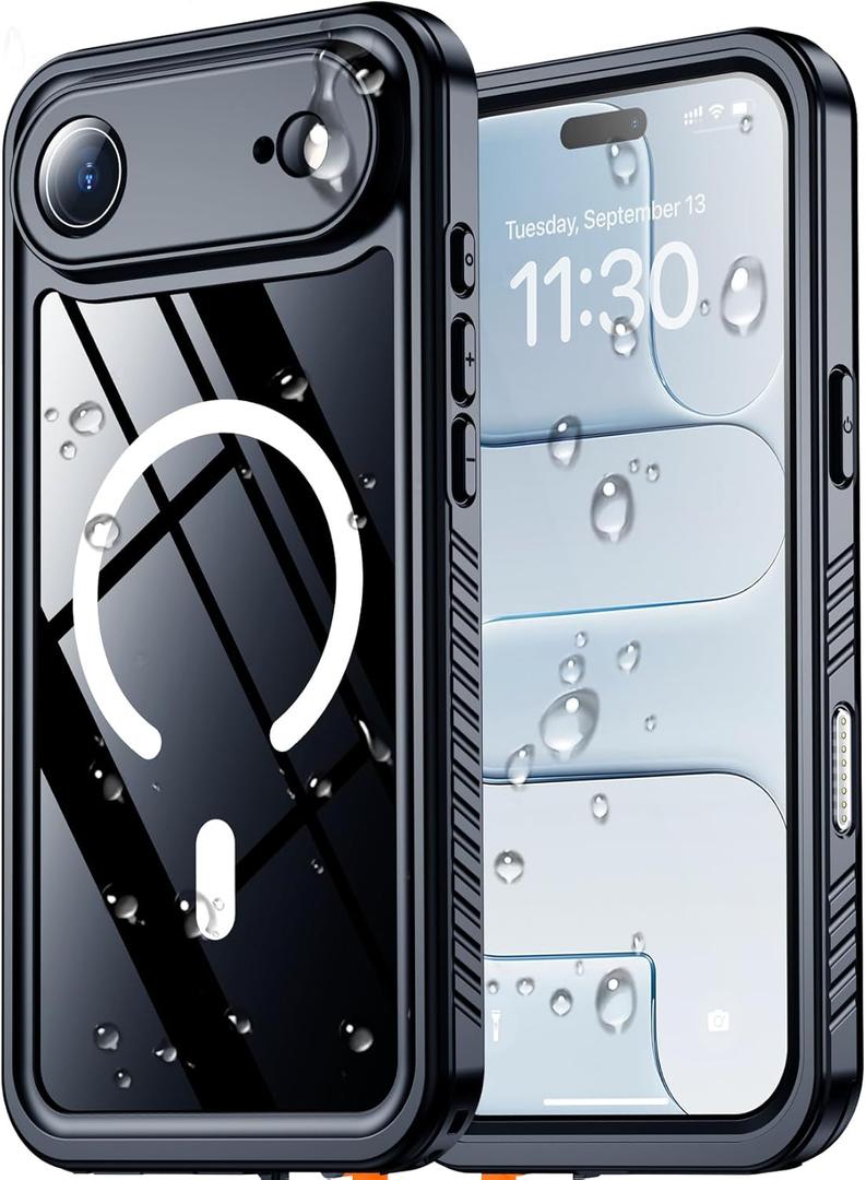 SPIDERCASE Magnetic for iPhone Air Case Waterproof, Built-in Lens & Screen Protector,[IP68 Underwater][15FT Military Shockproof] [Dustproof] Full Body Protection Cover for iPhone 17 Air 6.5,Black