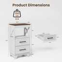 Tall Nightstand Set of 2 Side Table with 2 Drawers Modern Night Stand Wooden Rustic End Table Bedside Table with Below Open Shelf Solid Feet for Bedroom White+Walnut, Bottom Drawers