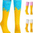 Newcotte Ice Cream Knee High Socks for Women Ice Cream Drip Cone Knee High Stockings Themed Gifts, suitable for sizes 5-10Y