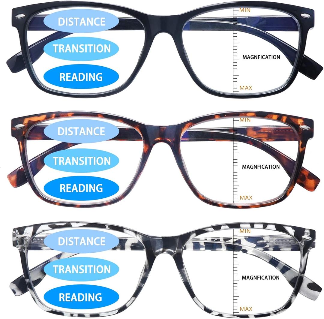 VIDEBLA 3 Pack Progressive Multifocus Reading Glasses for Women Men Blue Light Blocking Multifocus Spring Hinges Readers (3 Mix Color, 2.00, multiplier_x)
