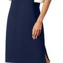 GRECERELLE Womens Summer Round Neck Loose Split Casual Midi Beach Dress with Pockets (X-Large, Navy Blue)