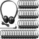 Hoteam 100 Pack Headphones for Classroom Bulk Students Adjustable Headphones Wired Pack Black Over The Head Earphones with 3.5 mm Plug for School Library Museums Charity Donate(Black)