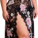 ohyeahlady Women Lingerie Sexy Babydoll Nightgowns Lace V Neck Nightdress Split Long Slip Chemise Sleepwear S-2XL (Black, XXL)