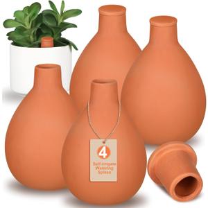 4 Pcs Watering Pots Large Terracotta Watering Pots with Lid 34 oz Terra Cotta Self Watering Pots Water Dripper Automatic Plant Irrigation Devices System for Indoor Outdoor Plants