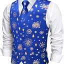 DiBanGu Mens Christmas Suit Vest and Tie Set for Men Waistcoats and Necktie Pocket Square Set for Prom Party S-3XL (Blue Gold)