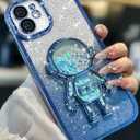 Loheckle for iPhone 12 Case - Women Girls Cute Glitter with Camera Lens Protector Cover Astronaut Liquid Girly Sparkle Sparkly Aesthetic Bling Shiny Design Phone Case for iPhone 12 6.1'', Blue