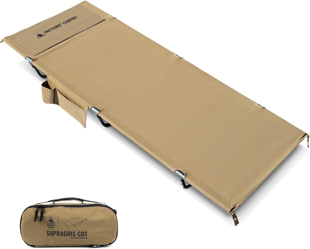 OneTigris SUPRAGRIS Camping Cot, Support Up to 400lbs, Lightweight Comfortable Folding Bed for Camping, Hiking, Backpacking, Travel, Car Trips, Office Nap (Coyote Brown)