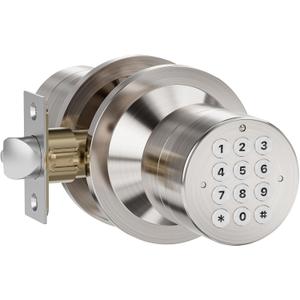 Door Knob with Keypad, Keyless Entry Door Lock for Bedroom, Door Knob with Lock for Front Door Garage Home Apartment, Satin Nickel