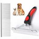 Grooming Rake Undercoat Brush for Dogs Long Hair, Long Tooth Undercoat Rake + Stainless Steel Dog Comb, Deshedding Tool Set for Husky Long-haired Cats