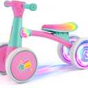 SULIFEEL Colorful Lighting Baby Balance Bike Toys for 1 Year Old Boy Girls with 4 Wheels 12-24 Months No Pedal Toddler Balance Bike, First Birthday Gift,Unicorn