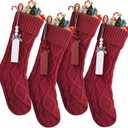 Mr. Pen Personalized Christmas Stockings with Wooden Name Tags, Set of 4, 18" Red Cable Knit Stockings for Christmas