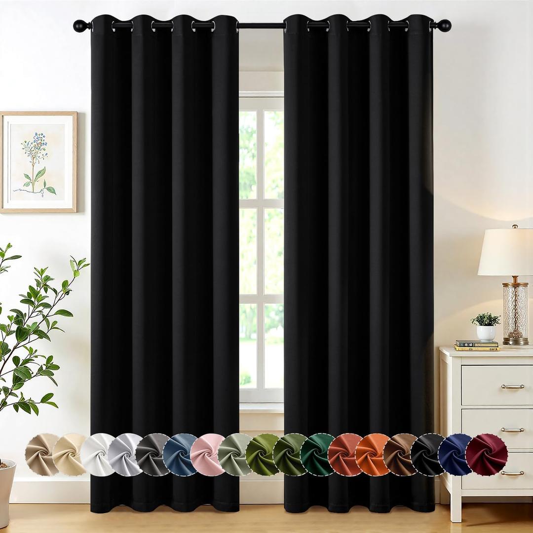 MIULEE Blackout Curtains for Bedroom Living Room 2 Panels, Thermal Insulated Room Darkening Drapes Grommet Noise Reducing Light Blocking Window Treatments 84 Inches Long 50x84 Inch Black