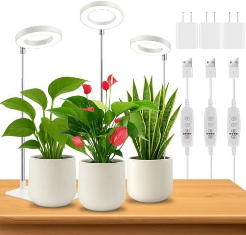 WeeLeeGoo 2 Pack Grow Light with Base, 6000K White Full Spectrum Growing Light Lamp for Indoor Small Mini Micro Green Pot Plants, 5-Level Dimmable, Auto Timer 4/8/12/18 Hrs