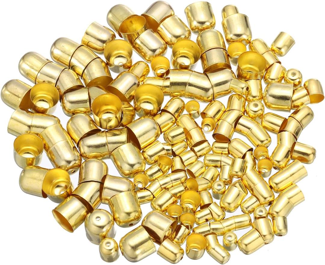MECCANIXITY 200Pcs Tassel Leather Cords Buckle End Tip Cap, Leather & Metal Cord Ends Suede Fiber Crimps Beads Caps for Jewelry Making DIY Pendant Bracelet Necklace, Gold (6x7/8x9/12x12mm)