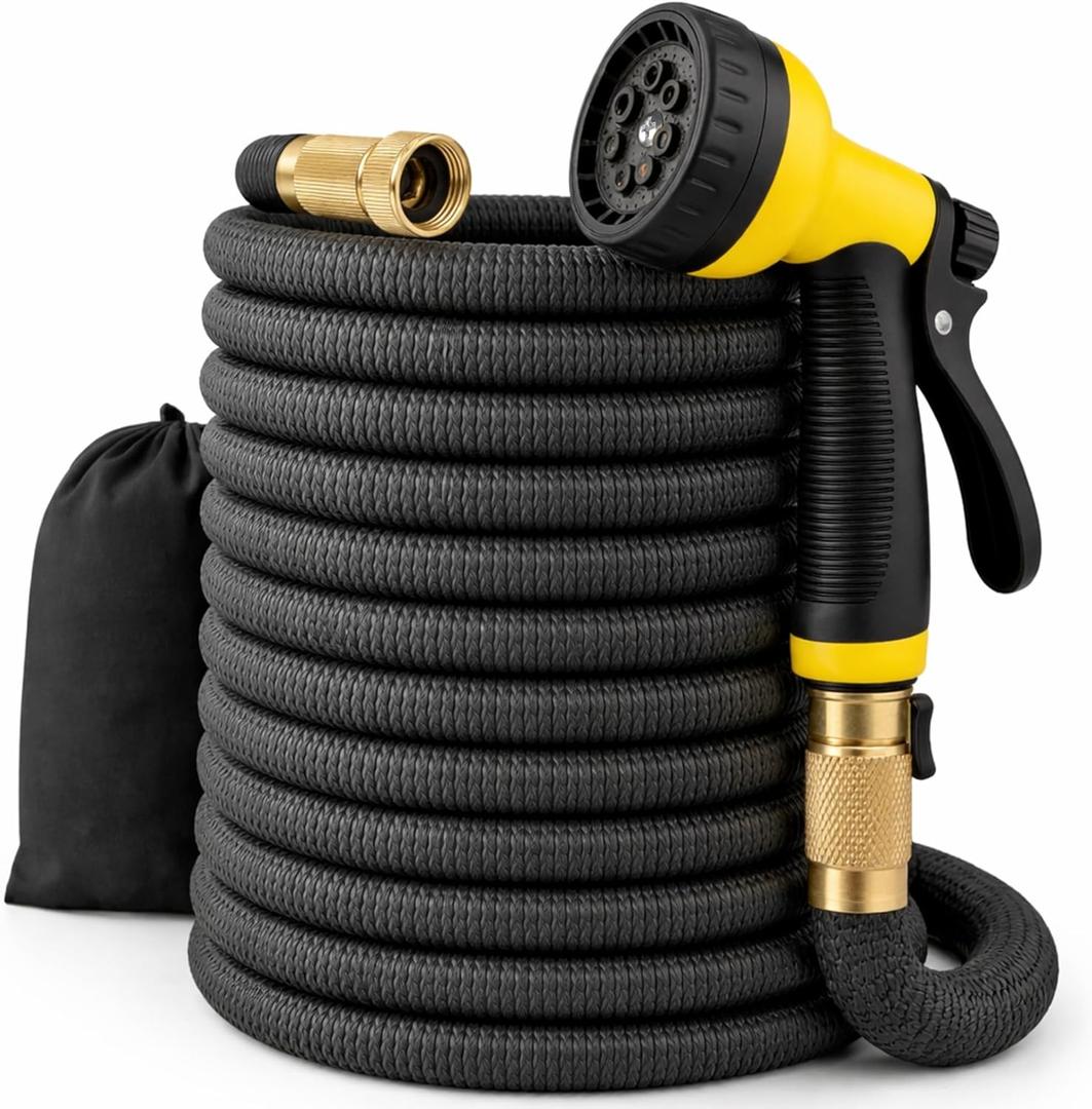 J&B XpandaHose 150ft Expandable Garden Hose – Ultra-Strong 3750D, 4-Layer Latex Core, Brass 3/4" Connectors, 10-Pattern Nozzle & Storage Bag – Lightweight, Kink-Reducing, Leak-Resistant