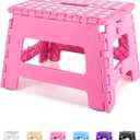 Dyforce Folding Step Stool 9 Inch, Kids Step Stool, Heavy Duty Step Stools for Adults, Compact Foot Stools, Light-Weight Toddler Step Stools for Kitchen, Bathroom, Holds Up to 300 lbs (Pink)