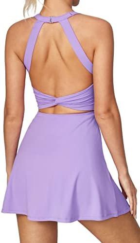 Heathyoga Tennis Dress with Built in Shorts and Bra Athletic Dress for Women Summer Cut Out Twisted Golf Workout Dress, Medium