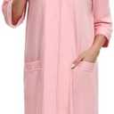 CF 100% Cotton Robes for Women Zip Up Housecoat Lightweight Bathrobe, Pink, XL