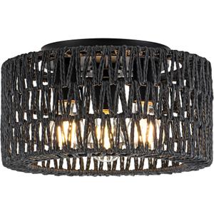 Rattan Ceiling Light Fixture, 3-Light Bohemian Modern Woven Ceiling Light, Black Boho Flush Mount Ceiling Light for Bedroom Living Room Dining Room, Bulb Not Included