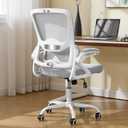 Ergonomic Office Chair,Mesh Office Chair with Lumbar Support,Mid Back Desk Chair with Flip-up Arms,400 lbs Comfy Computer Chair for Home Office (Light Grey), Standard