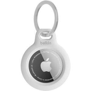Belkin Apple AirTag Secure Holder with Key Ring - Durable Scratch Resistant Case With Open Face & Raised Edges - Protective AirTag Keychain Accessory For Keys, Pets, Luggage, Backpacks & More - White (Single)
