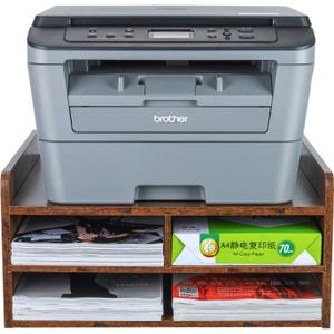 PAG 3 Tier Desktop Printer Stand with Storage, Paper Storage Holder Rack for Desk, Wooden Printer Organization for Home/Office, Antique Brown