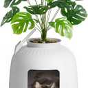 Lifewit Litter Box Cat with Faux Plant & Scoop, Hidden Enclosure Litter Tray with Odor Control & Carbon Filter in Living Room, Bedroom, Corner, White