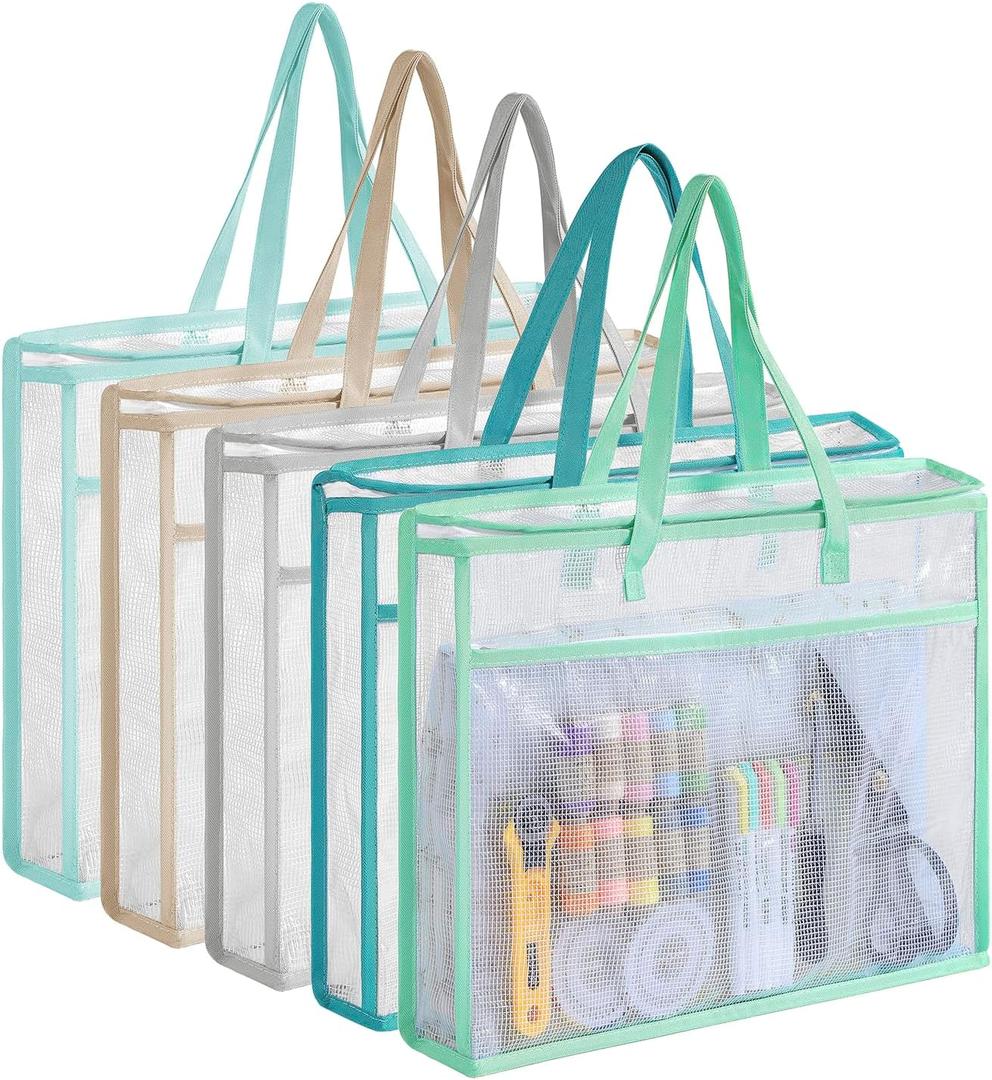 Qozary 5 Pcs Sew Project Bags for Quilting-A3 Sewing Craft Organizer Storage with Full-Zip & Handle, Needlepoint Project Bag for Embroidery, Knitting, Stitching, Cross Stitch and Crochet, Artworks