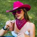3Pcs Rhinestone Cowboy Hat for Women with Bandana, Heart Sunglasses set, Wide Brim Cowgirl Hat for Western Disco Party
