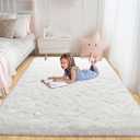 Large Shag Area Rugs 6x9 for Living Room, Soft Big Fluffy Shaggy Rug for Bedroom, Cozy Fuzzy Indoor Floor Carpet for Nursery Kids Room Dorm Home Decor Aesthetic, Non-Slip, Cream White