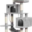 Hey-brother Large Multi-Level Cat Tree Condo Furniture with Sisal-Covered Scratching Posts, 2 Bigger Plush Condos, Perch Hammock for Kittens, Cats and Pets Light Gray MPJ020W