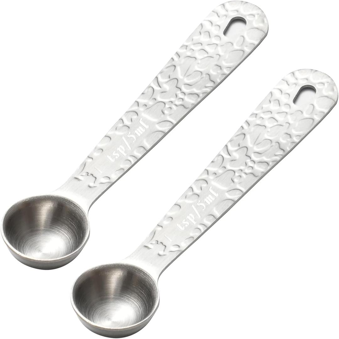 2PCS 1 tsp(1/3tbsp, 5ml) Single Measuring Spoon, Stainless Steel Embossed Measure Scoop Only, Individual Spoon for Cooking and Baking