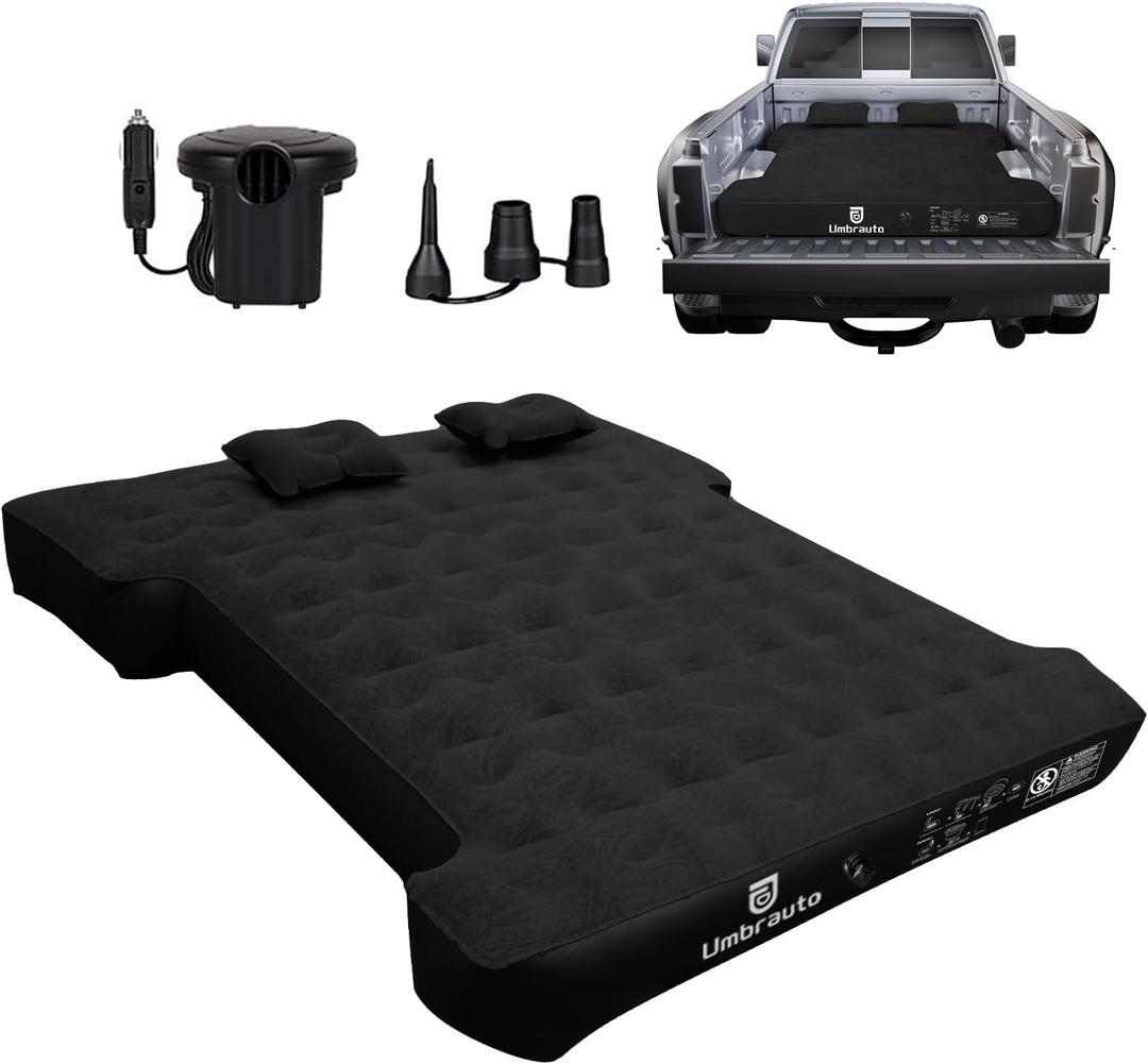 Umbrauto Air Mattress for 6-6.5ft Full Size Truck Bed, Inflatable Pickup Airbed with Pump, Tent Camping Sleeping Pad for Outdoor Travel (Black)