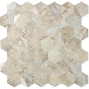20 Sheets Hexagon Peel and Stick Backsplash for Kitchen Wall, Heat Resistant Stick on Backsplash PVC Smart Tiles, 12'' Ecru Beige Stone Waterproof Peel and Stick Tile for Bathroom