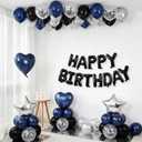 Navy Blue and Black Birthday Decorations for Men,Blue Black White Balloons Happy Birthdays Balloon Banner Silver Confetti Balloons for Men Boy Girls Women Adults Birthday Party Decorations