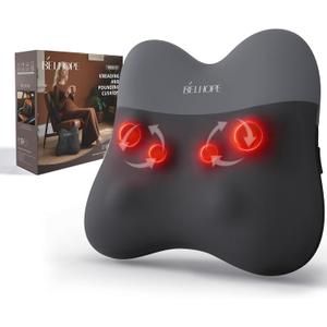 belhope Back Massager with Heat, Cordless Back Massage for Pain Relief Deep Tissue, 4D Shiatsu and Percussion Massage Pillow, Lower Back Massager for Office Chair, Gifts for Women Men Christmas, Grey