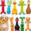 Wettarn Pack of 9 Latex Squeaky Dog Toys 7 Inch Soft Rubber Dog Chew Toy Animal Standing Stick Puppy Fetch Interactive Play Assorted Animal Accessories for Small Medium Large Pet (Classic)
