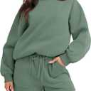 ANRABESS Women 2 Piece Outfits Sweat Shorts Sets 2025 Oversized Casual Lounge Matching Set Sweatsuit Tracksuit Fall Clothes (X-Small, Light Green)
