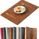 UnivoColors Washed Cowhide Pattern PU Leather Placemats Set of 4 Heat Resistant Kitchen Table Mats, Waterproof Wipeable for Party Decoration(Reddish Brown)
