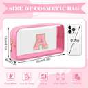 Personalized Initial Letter Clear Makeup Bag,Preppy Small Nylon&PVC Cosmetic Zipper Bag with Chenille Letter,Portable Beach Travel Skincare Toiletry Bag,Trendy Monogram Gift for Teen Girls Women,A